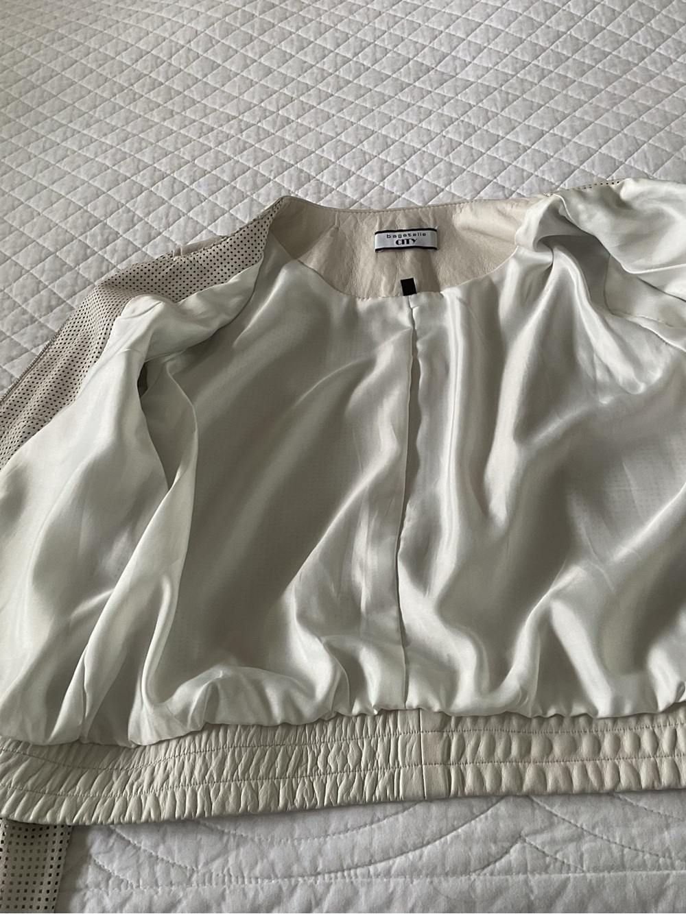 Bagatelle City Perforated Leather Bomber Jacket Off White - Picture 7 of 9